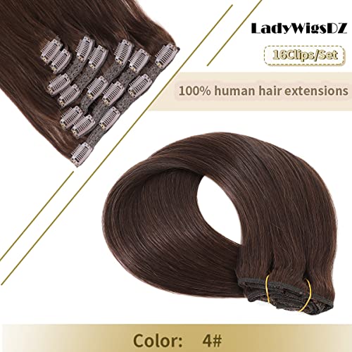 קליפ אמיתי שיער טבעי הרחבות שוקולד חום צבע 7 יחידות 14 סנטימטרים אמיתי שיער הרחבות קליפ שיער טבעי לנשים