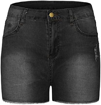 מכנסי ג'ינס בעלי מותניים גבוהים לנשים מעלית קת, ג'ינס רזה נמתח שולי קיץ קרעו מכנסיים חמים עם כיסים
