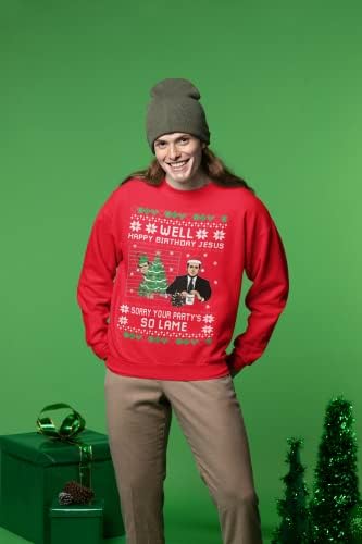 גם שמח יום הולדת ישו מצחיק ציטוט משרד מכוער חג המולד סוודר יוניסקס צווארון עגול גרפי סווטשירט