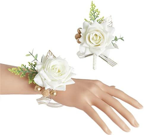 Sliuart 2 PCS Boutonniere and Porcage Porsage פרחי חתונה מלאכותיים פרחי חתונה בעבודת יד וחתן כלה לחתונה
