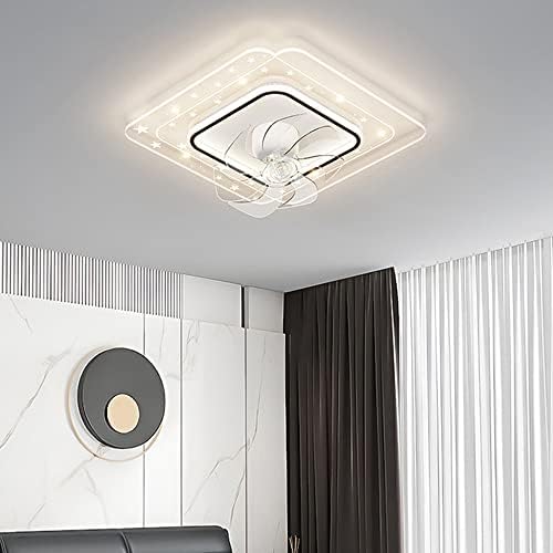 DLSIXYI NORDIC חדר שינה מרובע מאוורר תקרה עם אור LED שלט רחוק 50W פרופיל נמוך שקט נמוך חשמלי לא נראה אורות