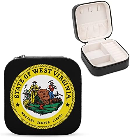 מערב וירג'יניה דגל חותם תכשיטים קטנים קופסת צמיד טיול מארגן עור טבעת ניידת טבעת אחסון קופסאות אחסון מתנה לנשים