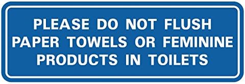 אנא אל תשטוף מגבות נייר או מוצרים נשיים בשירותים דלת/שלט קיר - כסף - קטן