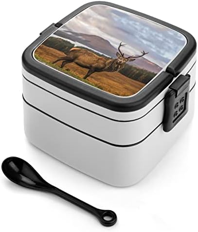 קופסת ארוחת צהריים סקוטית באקס ניידת קופסת בנטו כפולה ניידת מיכל אוכל אוכל ארוחות צהריים עם כף