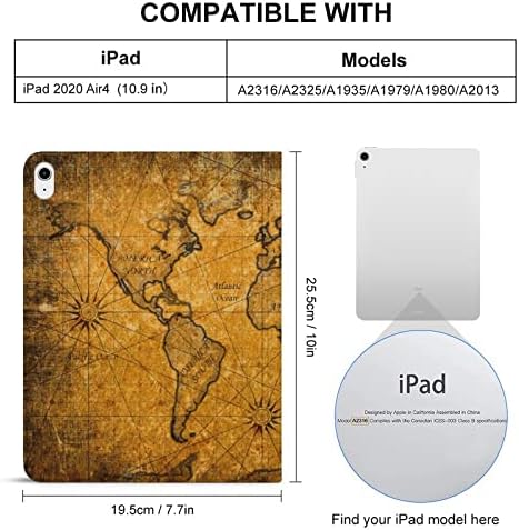 מארז הדור ה -9 של iPad, iPad Air 5th Denenge Case, Vintage World Map Print iPad Pro 11 אינץ