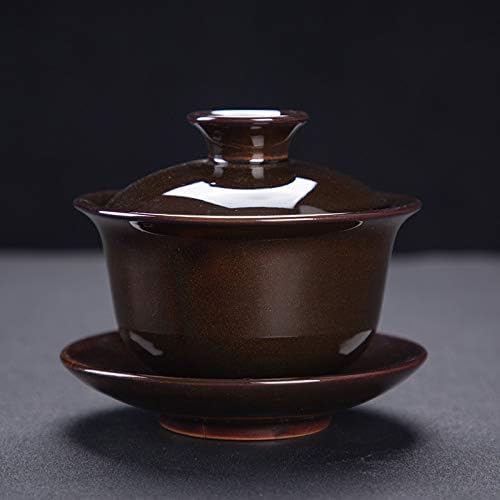 Sizikato כבשן מזוגג קרמיקה גאיוואן כוס תה קונג פו כוס ותה צלוחית עם מכסה. 5 עוז