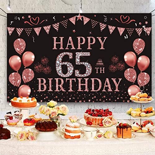 קישוטי יום הולדת 65 לנשים בן 65 עלה זהב יום הולדת באנר רקע 5.9 על 3.6 נק ' מסיבת יום הולדת שמחה