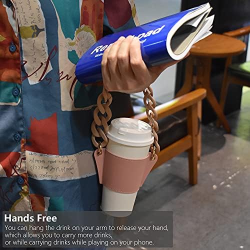נייד כוס שרוול מחזיק אנטי רותח נגד הקפאה כיסוי עם שרשרת שנעשה על ידי לשימוש חוזר עור מפוצל עבור