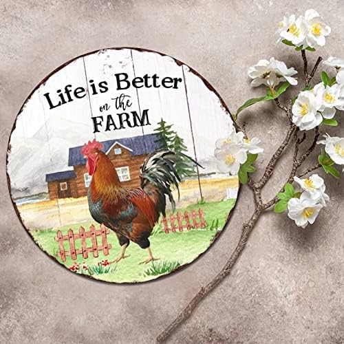 שלט מתכת עגול פלאק בית חווה תרנגולות תרנגולת חותם החיים טובים יותר בחווה שלט זר וינטג