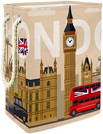 כביסת רטרו לונדון בריטניה בריטי דגלסמלים מתקפל פשתן כביסה אחסון סל עם ידיות להסרה סוגריים גם מחזיק עמיד למים
