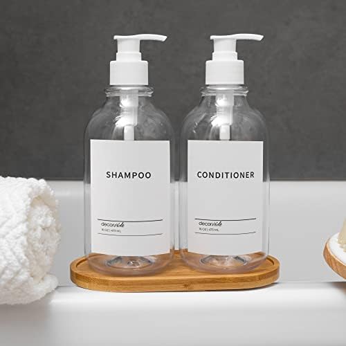 סבון שיק 2 חבילות & מגבר; סט מתקן אמבטיה עם מגש במבוק-אלגנטי, שמפו ומרכך למילוי חוזר + סט מתקן לסבון ידיים