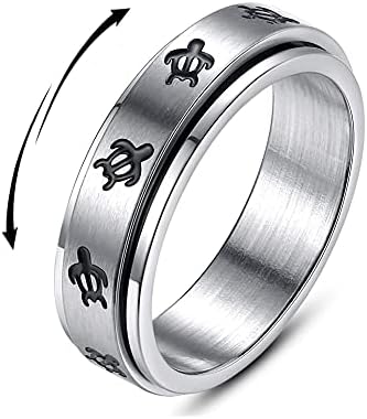 טבעת ספינר של צב חמוד טבעת לנשים גברים בנים חרדה הקלה על לחץ סובב בחופשיות השראה להקת נירוסטה הבטחה לחתונה