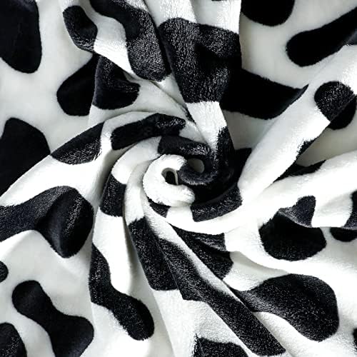 דפוס פרה של Vessia פלנל פליס שמיכה שחורה -שחורה ולבן זריקה רכה רכה שמיכה לספה, ספה - שמיכת הדפסת