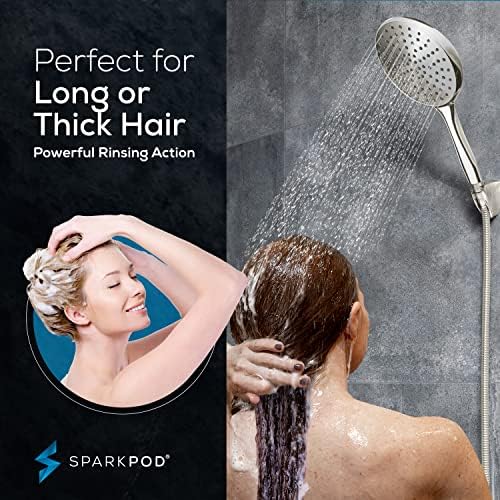 ראש מקלחת כף יד בלחץ גבוה של SparkPod עם צינור - ראש מקלחת גשמים ענק בגודל 6 אינץ ', ארוך במיוחד 6ft. צינור