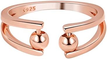 יום האהבה S925 מתכוונן טבעת כסף סטרלינג טבעת חרוזים פתוחה טבעת אצבעות אצבעות טבעת 2 יחידות טבעת קריסטל