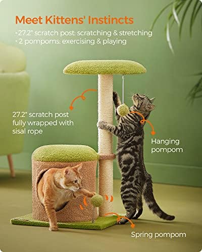 בית עץ החתול של פנדריאה גחמותצרור עץ חתול בגודל 19.1 אינץ', מגדל חתול עם עמודי גירוד, ירוק אביבי, חום אדמה בהיר