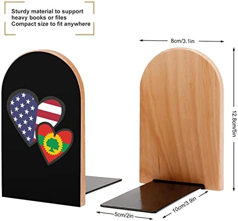 שלובים לבבות אמריקאי אורומו שחרור קדמי דגל עץ תומכי ספרים למדפים ללא החלקה משרד ספר ארגונית סטנד 1 זוג עבור