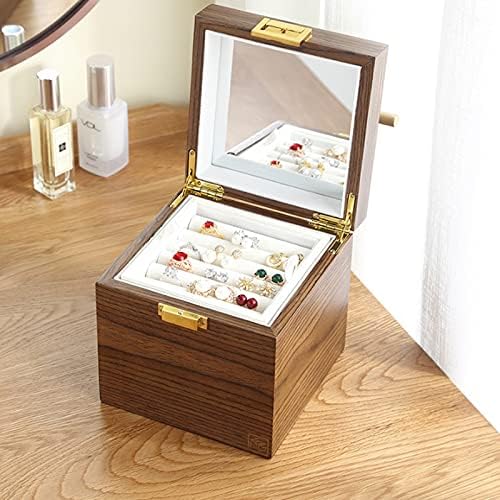 HGVVNM מארגן תכשיטים קופסא עץ תכשיטים מרובעים מארז מתנה לעגילים עגילים שרשרת טבעת קופסת תכשיטים