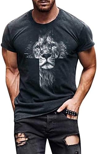 חולצות טריקו של שרוול קצר של Beuu Mens, אמונה קיץ ישו קרוס אריה הדפסת אריות דלים כושר שרירים אתלטים חולצה