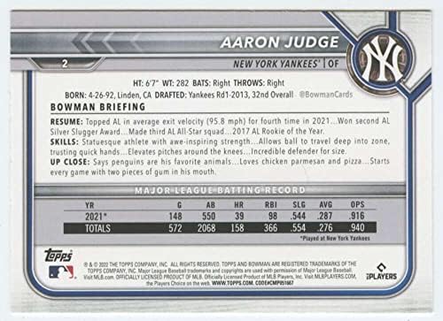 2022 Bowman 2 Aaron Judge New York Yankees MLB כרטיס מסחר בייסבול