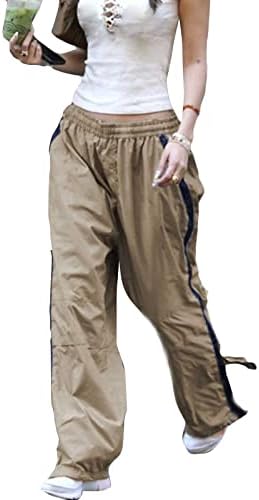 מכנסי מטען לנשים Huankd מכנסי ספורט אופנה כיס מזדמן עם מותניים נמוכים עבודה ישר מכנסיים ארוכים