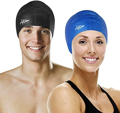 שחייה כובע לשיער ארוך 2 חבילות עיצוב עבה יותר סיליקון מוצק כובעי שחייה אטומים למים לאישה מבוגרים