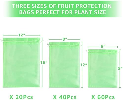 120 יח '3 מידות שקיות הגנה מפירות, שקיות רשת פירות מערבב לעצי פרי כיסוי פירות שקית רשת עם שקיות