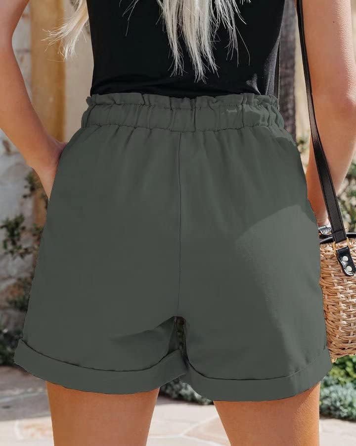 מכנסיים קצרים של Fekoafe Womens 2023 נוח קיץ נוח מכנסי מותניים גבוהים מכנסי כותנה קצרים לנשים טרנדיות
