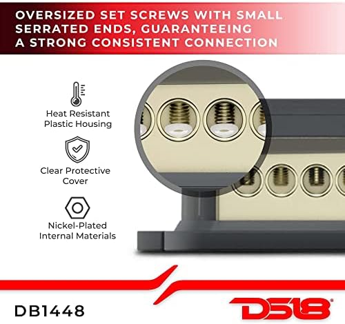 DS18 DB1448 חסימת קרקע חלוקה - 1 x 4GA ב/ 4 x 8GA בחוץ, חומר פנימי מצופה ניקל, בית פלסטיק עמיד בחום גבוה, ברגי
