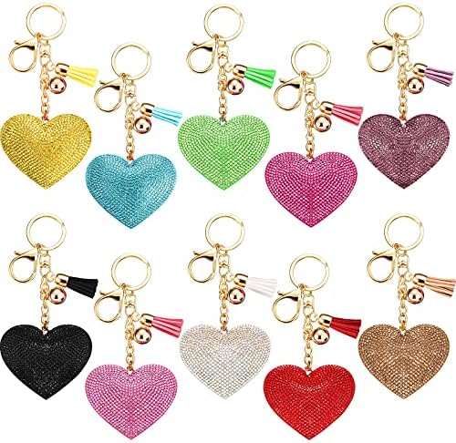 בלינג ריינסטון לב צורת מחזיקי מפתחות גליטר קריסטל לב ציצית מחזיקי מפתחות מפתח טבעות לנשים בנות