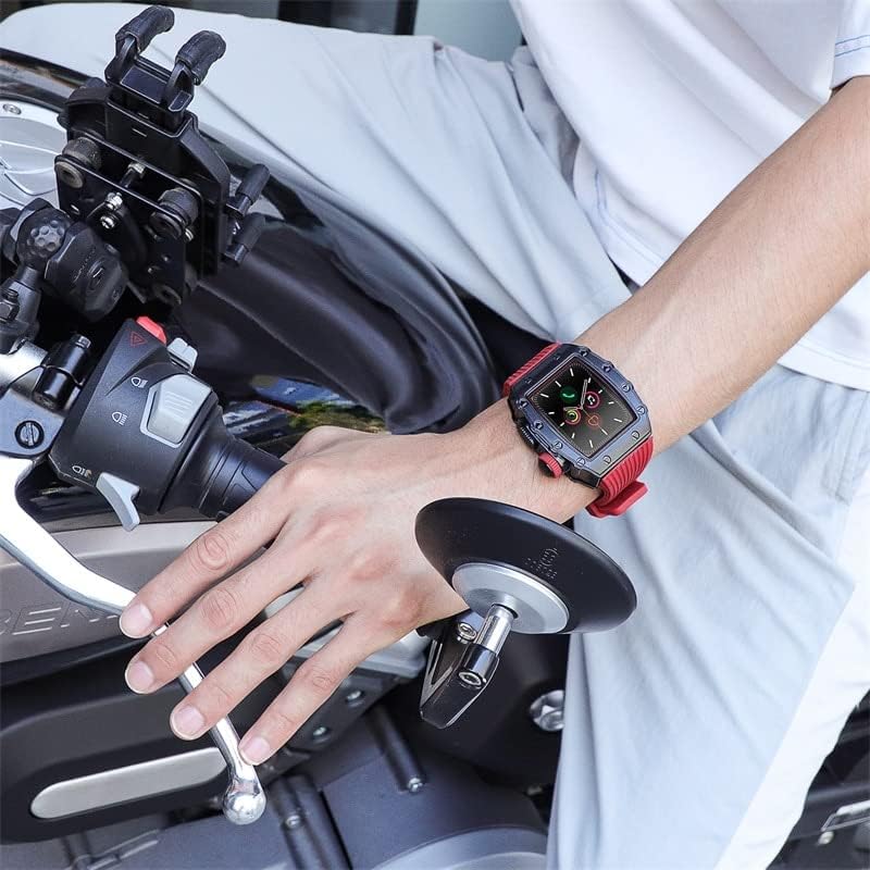 CNHKAU מארז מתכת יוקרה לפס Apple Watch Series 8 41 ממ 45 ממ ערכת שינוי צמיד גומי לחגורה ל- iWatch 8 7 6 5 4 SE