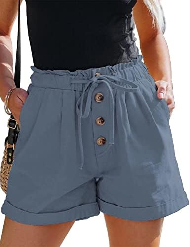 מכנסיים קצרים של Fekoafe נשים נוחיות קיץ נוח מכנסי כותנה מותניים גבוהים לנשים