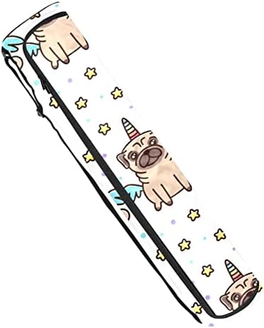 פאג כלב חד קרן דפוס צהוב כוכבים יוגה מחצלת עם רצועת כתף יוגה מחצלת תיק חדר כושר תיק חוף תיק
