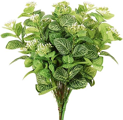 בוהוסם 4 יחידות פרחים מלאכותיים לצמחי חוץ מלאכותיים ירק פרחים מזויפים פו פלסטיק פרח צמח יסמין מלאכותי