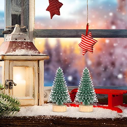 עץ סיכה מיניאטורי קפוזי מיני מלאכותי לחג המולד סיסל שלג עצי כפור עם בסיס עץ 10 יחידות פלסטיק קישוטי
