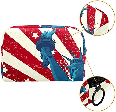 תיק נסיעות קוסמטי אמריקאי דגל אמן אחסון שקית רוכסן כיס מארגן נסיעות קוסמטי לנשים ונערות