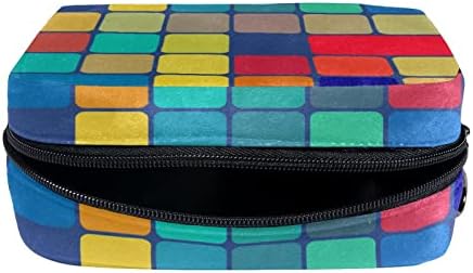 תיקי קוסמטיקה של Tbouobt תיקי איפור לנשים, שקיות טיול איפור קטנות, צבעי דפוס גיאומטריים מרובעים צבעוניים מצוירים