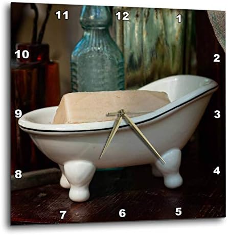 3DROSE DPP_304541_3 צלחת וינטג 'בצורת אמבטיה עם בר של שעון קיר סבון, 15 אינץ', רב צבעוני