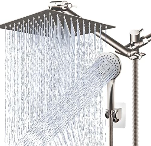 משולבת ראש מקלחת, 12 '' לחץ גשם בלחץ גבוה ראש מקלחת עם 11 '' זרוע הרחבה מתכווננת ו -5 הגדרות משולבת ראש מקלחת
