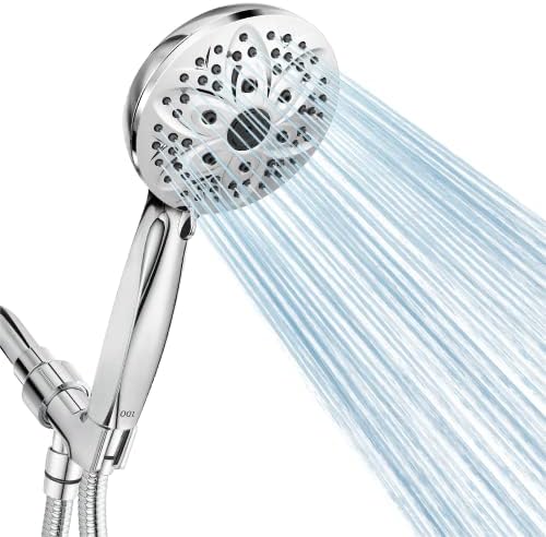 ראש מקלחת JDO עם כף יד, ראש מקלחת כף יד בלחץ גבוה 6 הגדרות, 4.7 אינץ 'זרימה גבוהה במקלחת, ריסוס מקלחת חזק