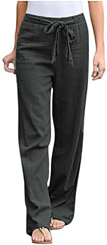 מכנסי פשתן כותנה של Dsodan לנשים, משיכת מכנסי קיץ מותניים גבוהים באלסטיים מכנסי אופנה נוחים מכנסיים