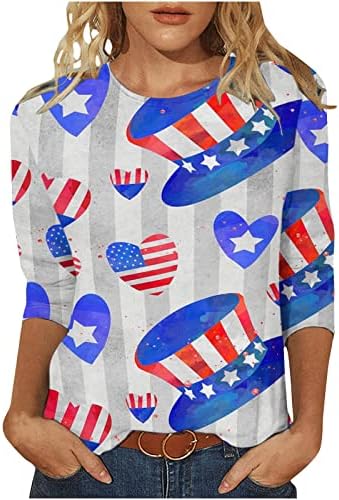 Tifzhadiao 4 ביולי חולצת הדגל האמריקאית לנשים לבוש 3/4 שרוול שרוול פטריוטי טיז גרפי מככב