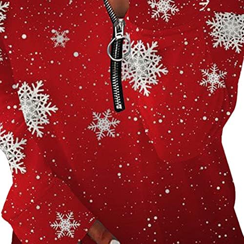 חג המולד רוכסן סווטשירט לנשים צמרות נוצצות מצחיקות חולצות גרפיות חמודות חמוד