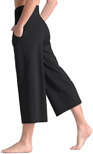 מכנסי יוגה קפריס קפריס של הנשים של הנשים מכנסיים אימון מותניים גבוהים מכנסי יבול רגל רחבים מכנסי טרקלין עם