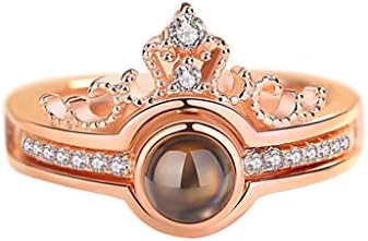 טבעות חתונה של נשים אופנה 100 שפות אני אוהב אותך טבעת יהלום מדומה 2 IN1 נשים טבעת אירוסין תכשיטים מתנה