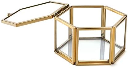 Jovivi Gold Copper Faceed משושה משושה צלול מכסה זכוכית צלול קופסת חממה/צמיד טבעת תכשיטים תצוגה מארגן תיבה דקורטיבית