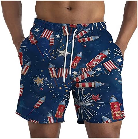 מכנסיים קצרים של לוח שחייה, יום העצמאות לגברים רביעי OD יולי הדפס מכנסי חוף רופפים עם רגל ישר