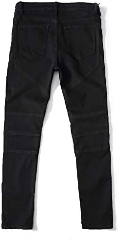 גברים של אמצע מותן קפלים אופנוען סקיני נמתח במצוקה ג 'ינס דק ג' ינס מכנסיים עם רוכסן כיס דקו