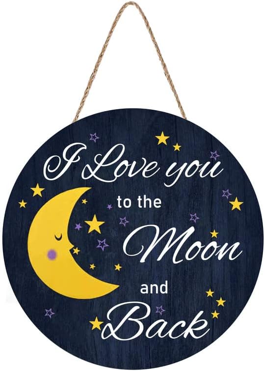 אני אוהב אותך לירח ובגב שלט עץ עיצוב קיר, ירח כוכב ירח לוח דלת תליה, מילות אהבה משפחתיות