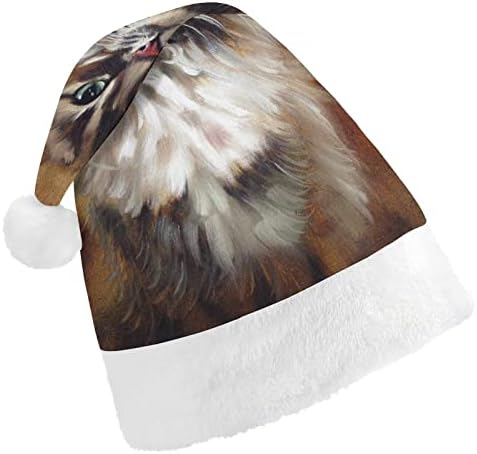 בציר חתול ציור קטיפה חג המולד כובע שובב ונחמד סנטה כובעי עם קטיפה ברים ונוחות אוניית חג המולד קישוט